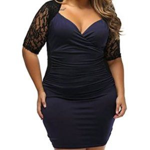 1XL bodycon navy and black lace party dress